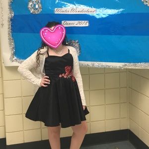 Black Dress w/ Red Rose Embroidery Decal Large